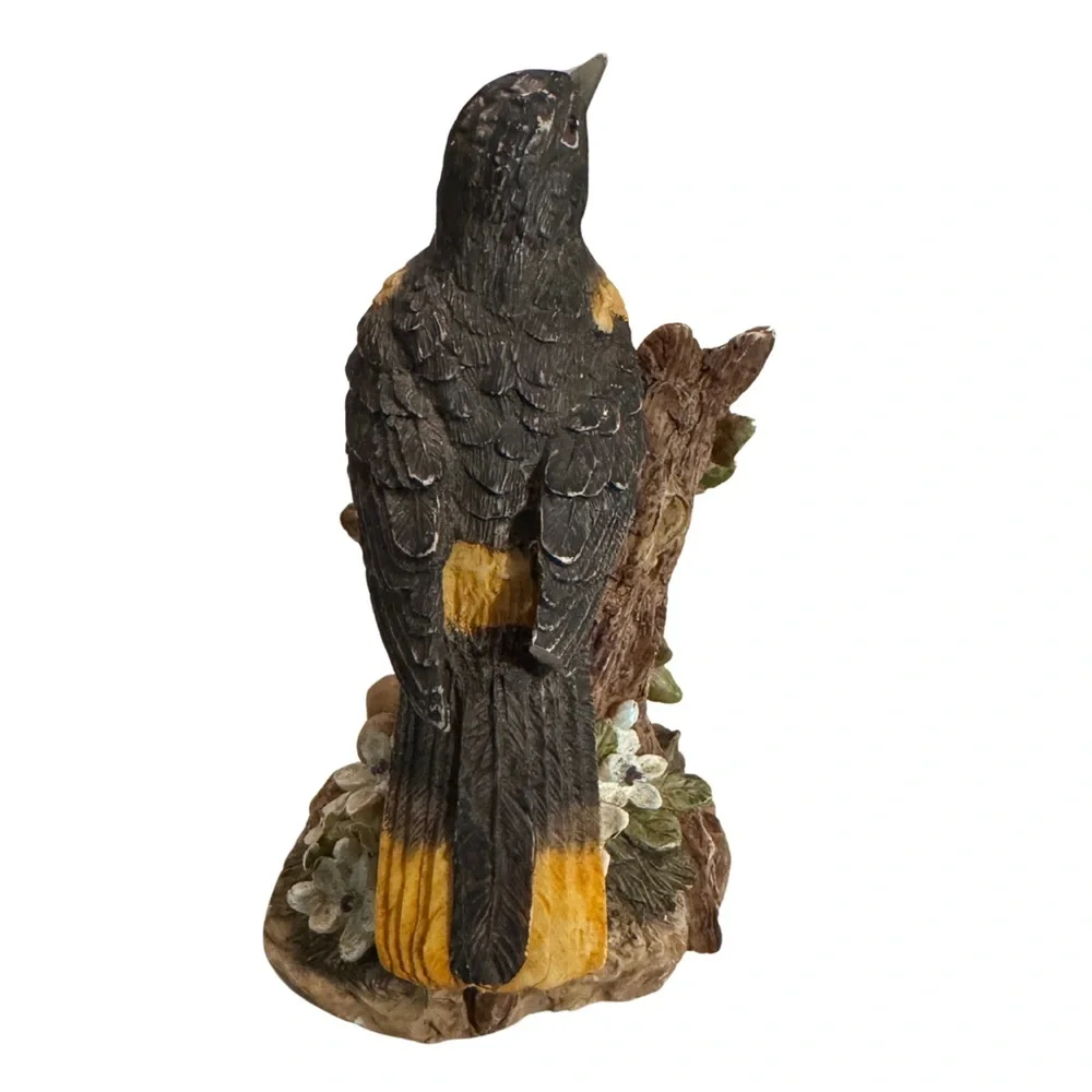 Cottagecore Bird Figurine Vintage Style Black & Gold Songbird Nature Decor